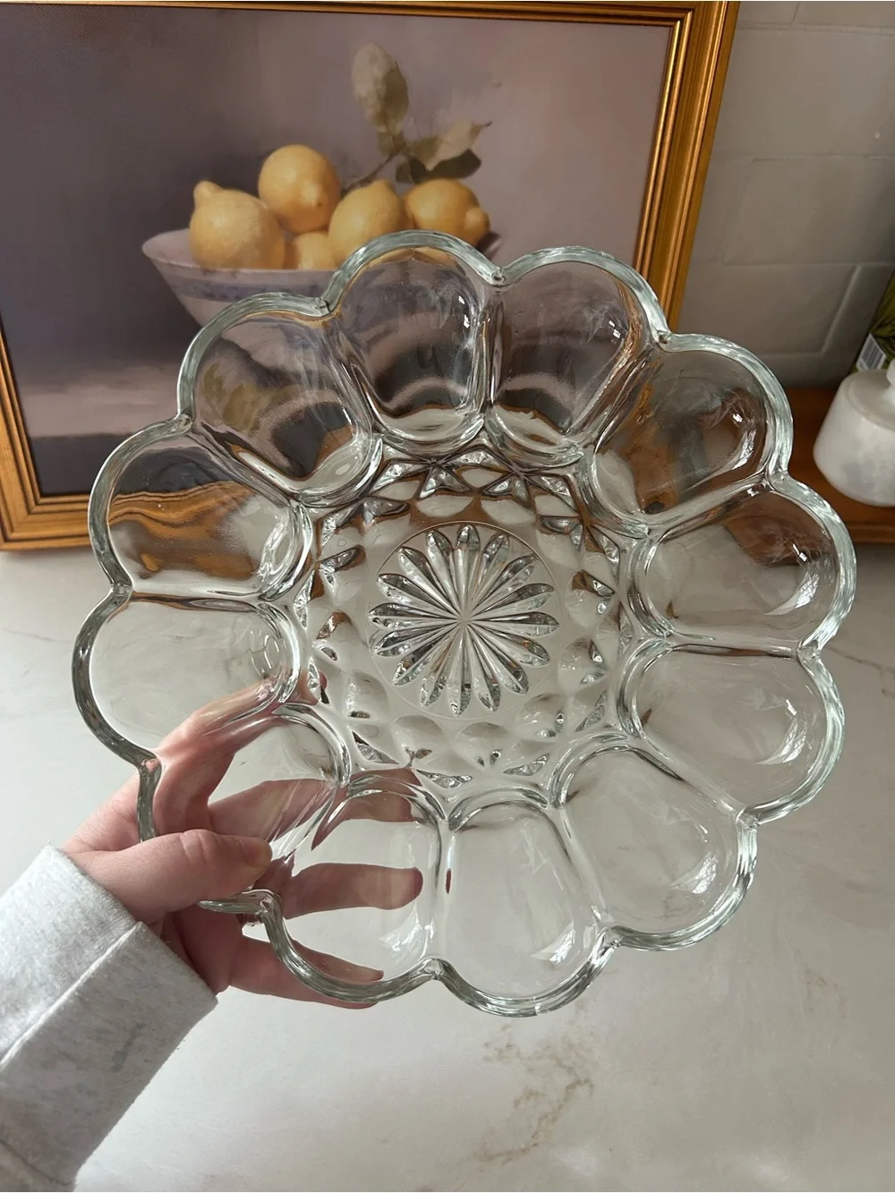 Vintage Anchor Hocking Fairfield Clear Glass Deviled Egg Plate Starburst 12 Egg